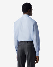 Shirt Con Micro Riga Bianca Azzurra In Cotone