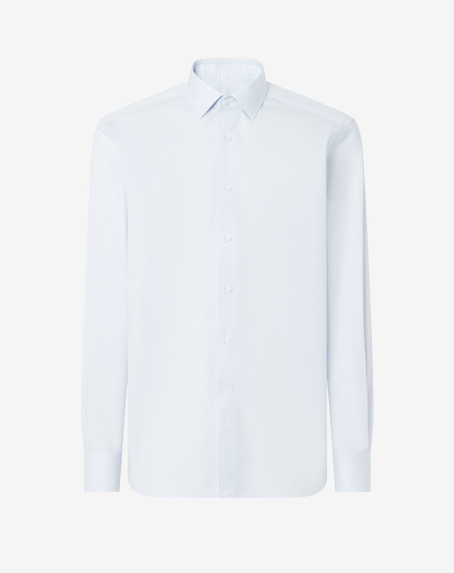 Shirt Con Micro Riga Bianca Azzurra In Cotone Antipiega