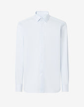 Shirt Con Micro Riga Bianca Azzurra In Cotone Antipiega
