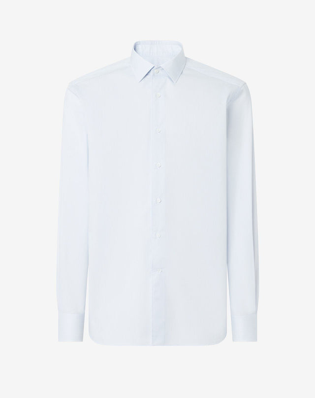 Shirt con micro riga bianca/azzurra in cotone antipiega