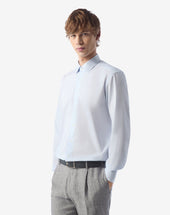 Shirt Con Micro Riga Bianca Azzurra In Cotone Antipiega