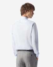 Shirt Con Micro Riga Bianca Azzurra In Cotone Antipiega