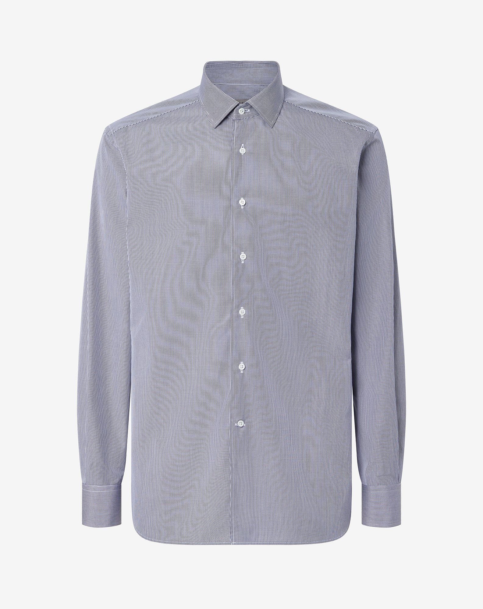 Shirt Con Microquadretto Bianco E In Cotone Antipiega