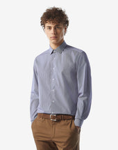 Shirt Con Microquadretto Bianco E In Cotone Antipiega