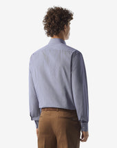 Shirt Con Microquadretto Bianco E In Cotone Antipiega