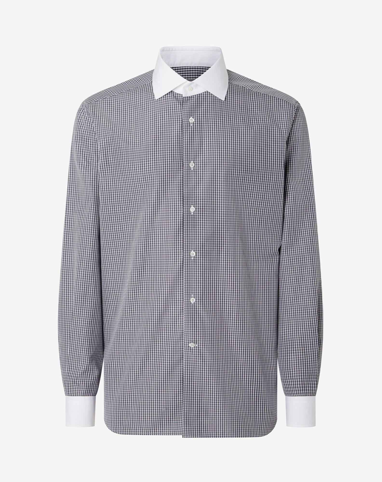 Shirt Con Quadretto Bianco Nero In Cotone