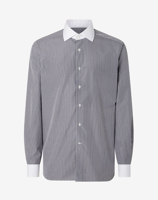 Shirt Con Quadretto Bianco Nero In Cotone