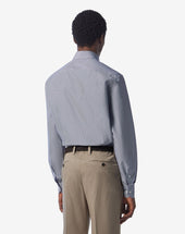 Shirt Con Microriga Bianca In Cotone