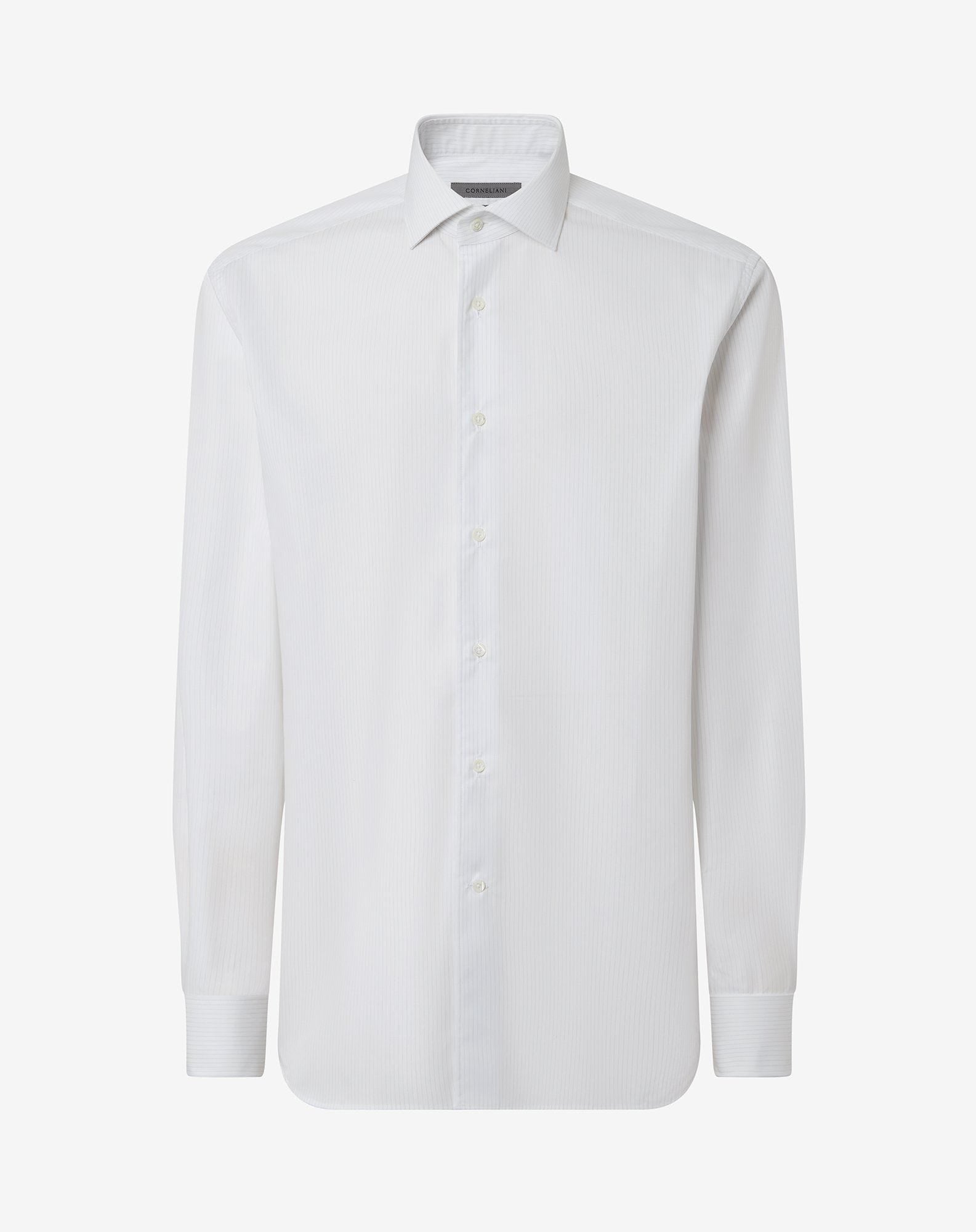 Shirt con riga bianca e azzurra in twill di cotone