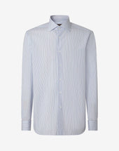 Shirt Con Riga Azzurra E Nera In Cotone Doppio Ritorto