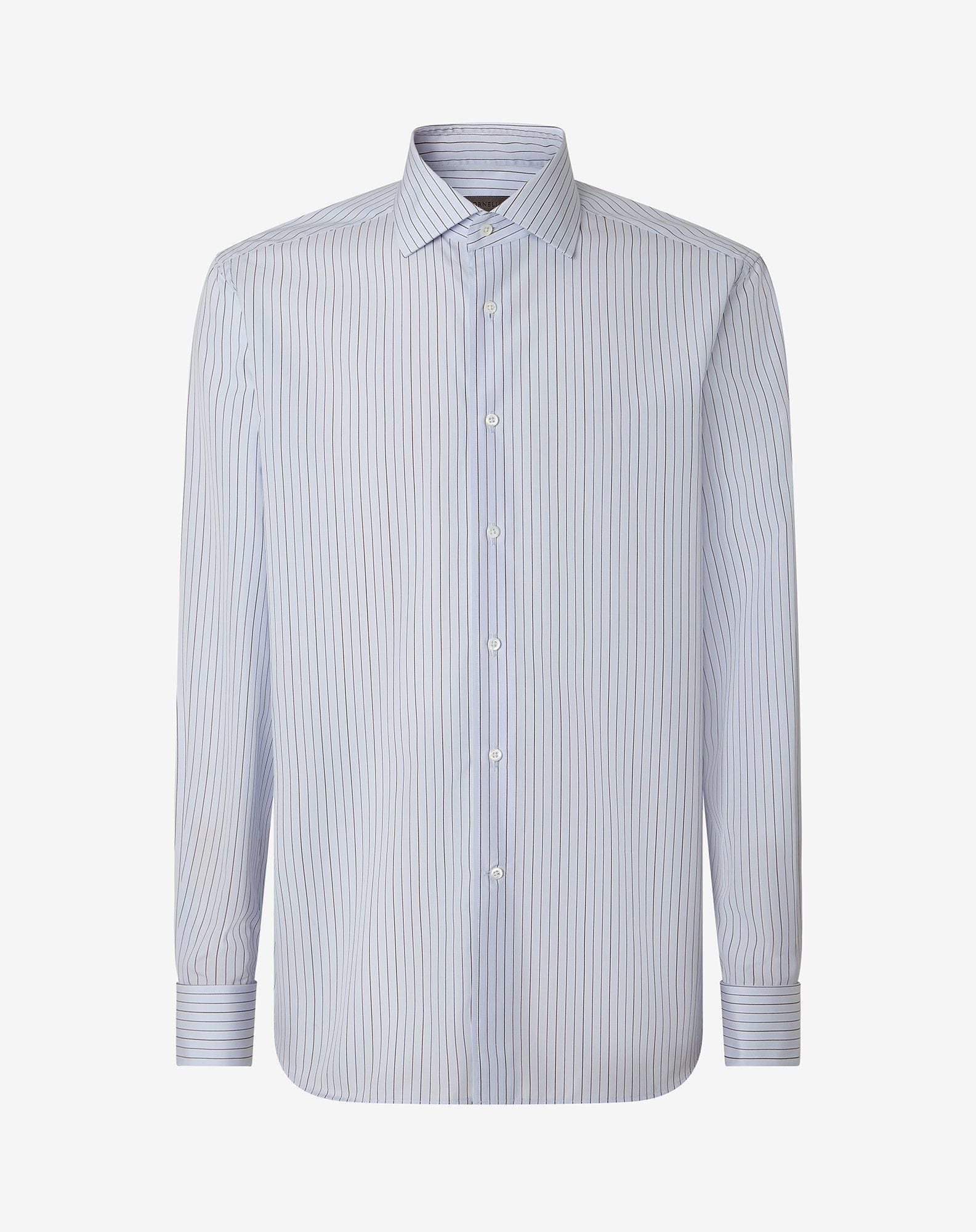 Shirt con riga azzurra e nera in cotone doppio ritorto