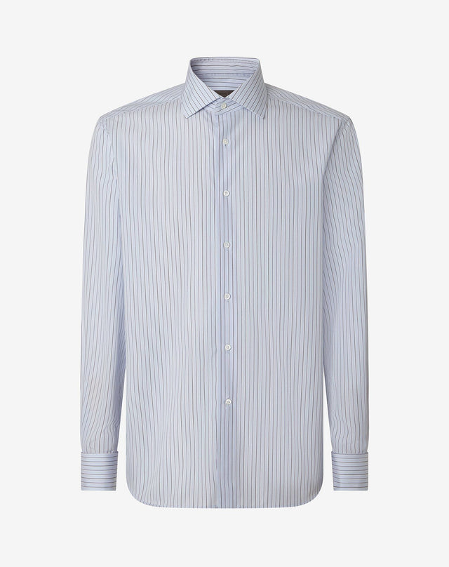 Shirt con riga azzurra e nera in cotone doppio ritorto