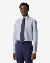 Shirt Con Riga Azzurra E Nera In Cotone Doppio Ritorto