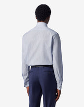 Shirt Con Riga Azzurra E Nera In Cotone Doppio Ritorto