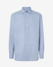 Shirt Azzurra In Puro Lino Chambray