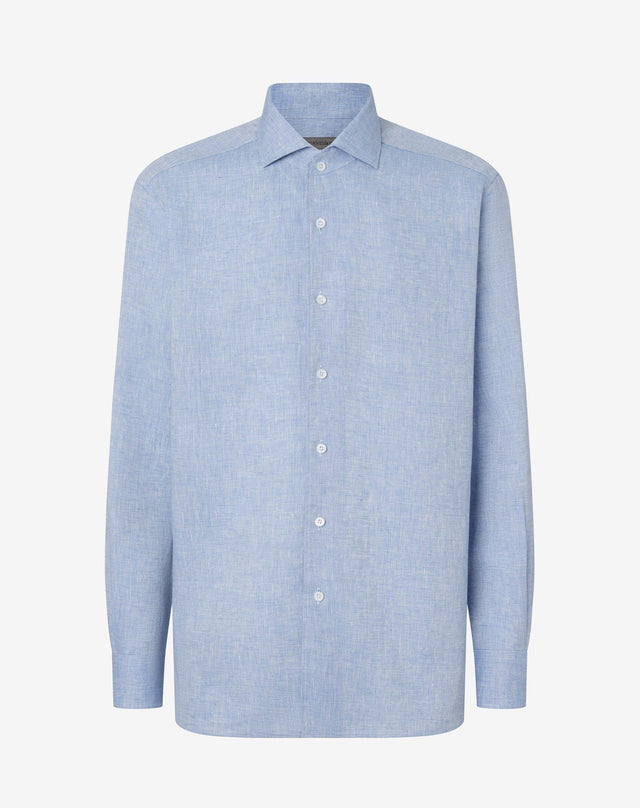 Shirt azzurra in puro lino chambray