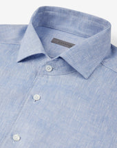 Shirt Azzurra In Puro Lino Chambray
