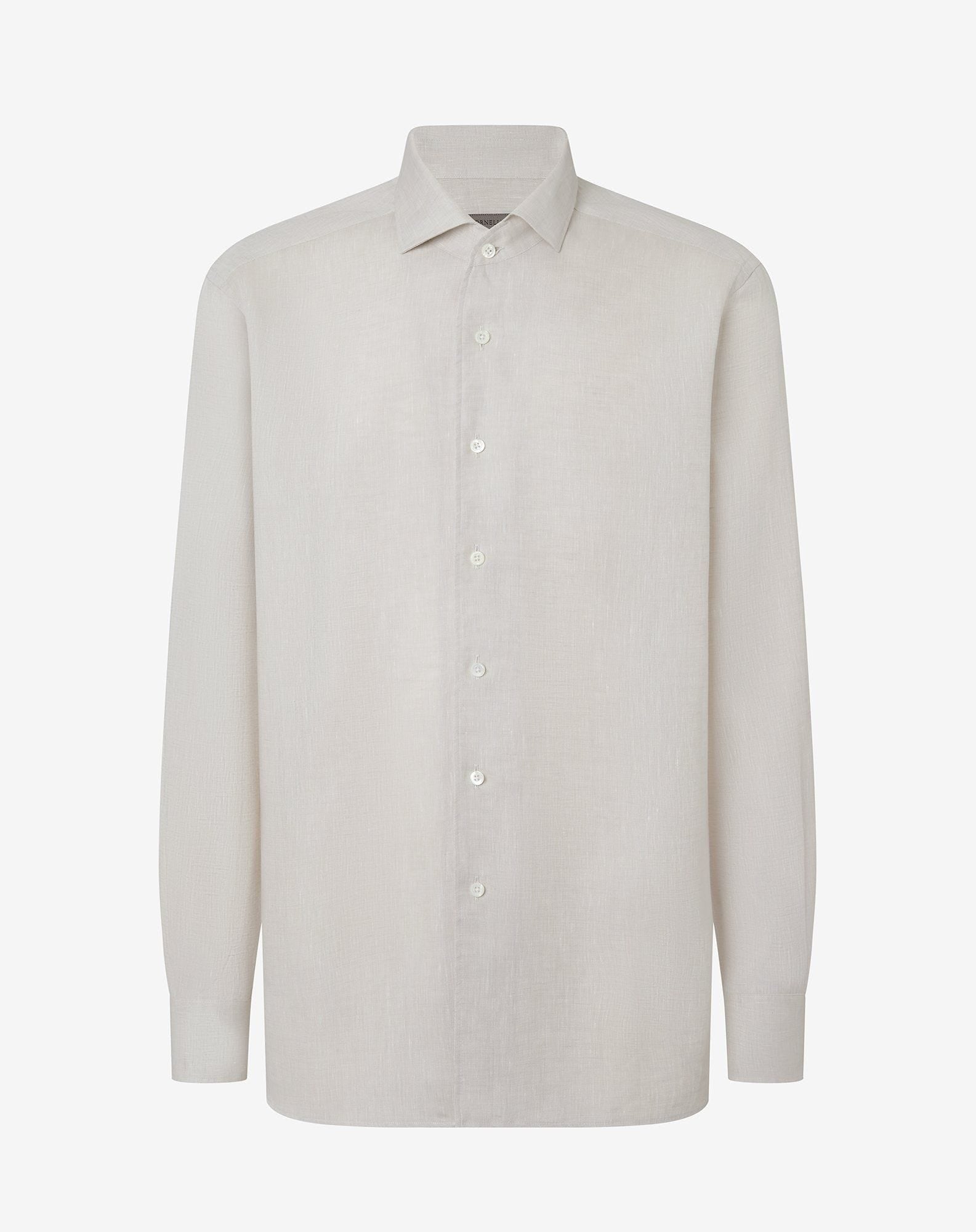 Shirt Color Sabbia In Puro Lino Chambray