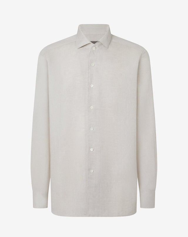 Shirt color sabbia in puro lino chambray
