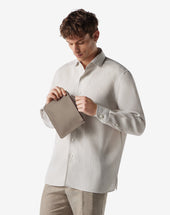 Shirt Color Sabbia In Puro Lino Chambray