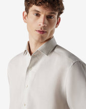 Shirt Color Sabbia In Puro Lino Chambray