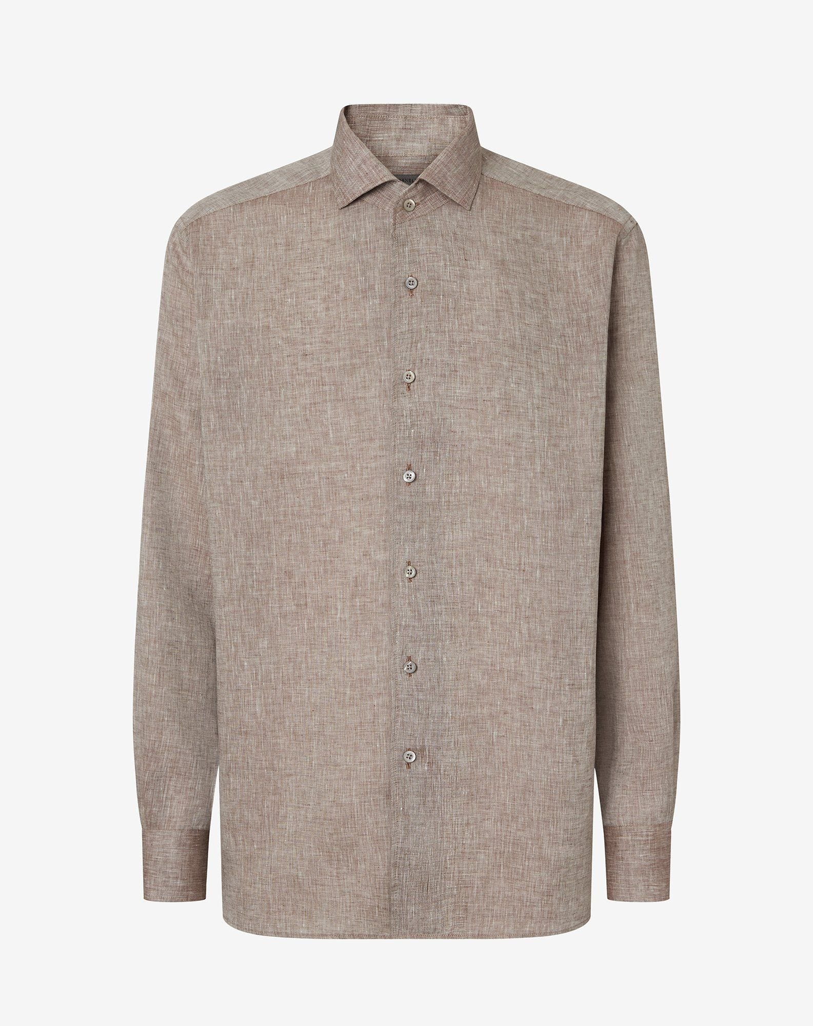 Shirt Marrone In Puro Lino Chambray
