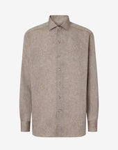 Shirt Marrone In Puro Lino Chambray