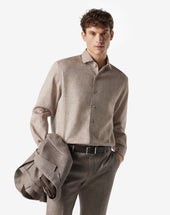 Shirt Marrone In Puro Lino Chambray