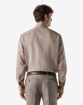 Shirt Marrone In Puro Lino Chambray