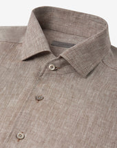 Shirt Marrone In Puro Lino Chambray
