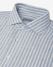 Shirt Con Disegno Rigato Bianco Azzurro In Puro Lino