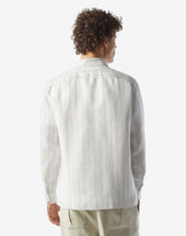 Shirt Con Disegno Rigato Grigio Su Fondo Bianco In Puro Lino