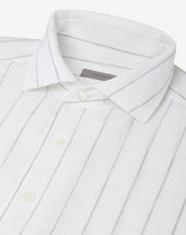 Shirt Con Disegno Rigato Grigio Su Fondo Bianco In Puro Lino
