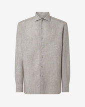 Shirt Con Micro Riga In Puro Lino