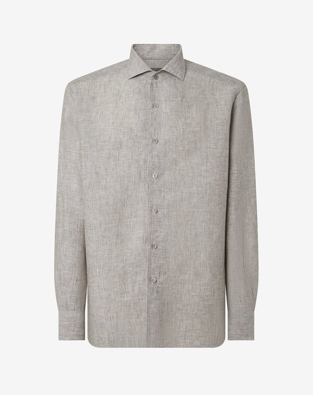 Shirt Con Micro Riga In Puro Lino