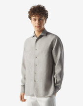 Shirt Con Micro Riga In Puro Lino