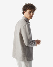 Shirt Con Micro Riga In Puro Lino