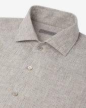 Shirt Con Micro Riga In Puro Lino