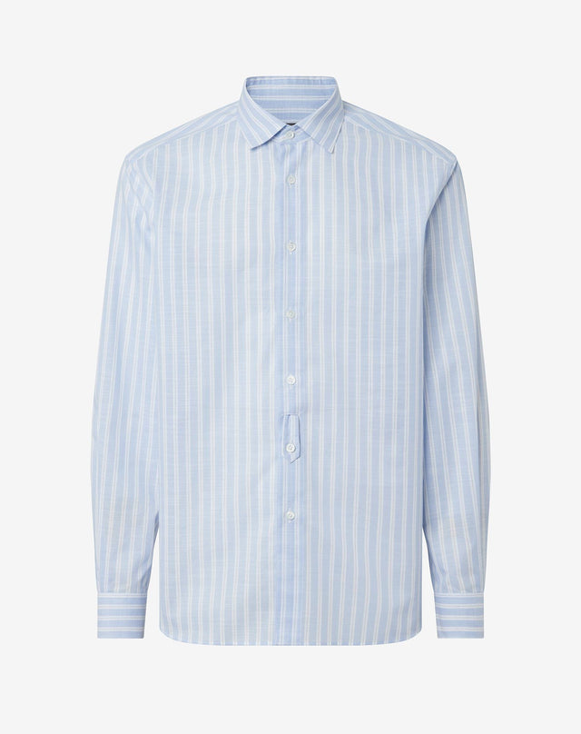 Shirt con disegno rigato azzurro in puro cotone