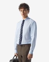 Shirt Con Disegno Rigato Azzurro In Puro Cotone