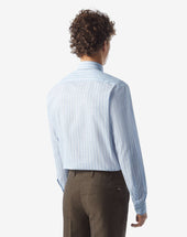 Shirt Con Disegno Rigato Azzurro In Puro Cotone