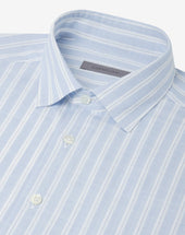 Shirt Con Disegno Rigato Azzurro In Puro Cotone