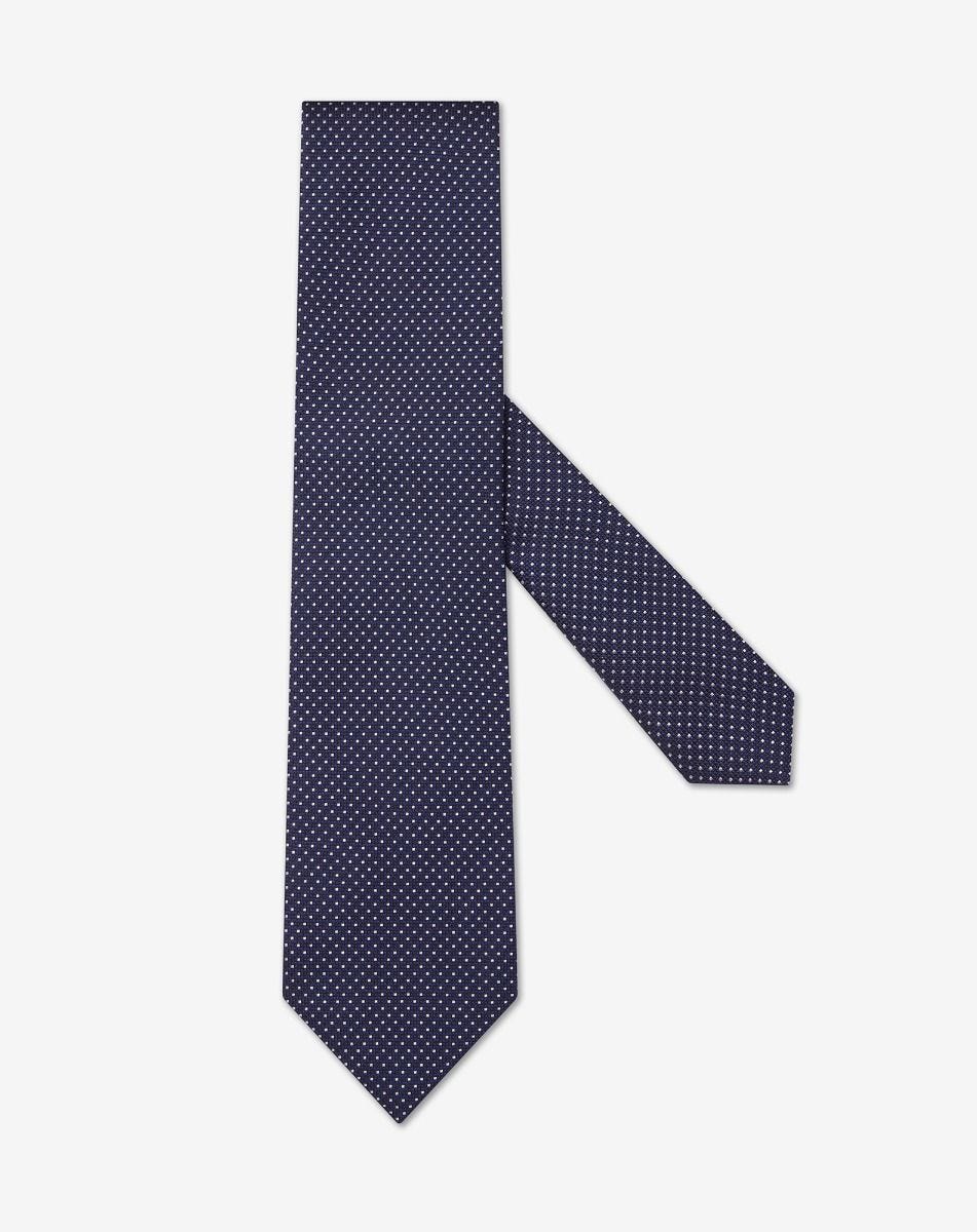 Tie blu in seta con microdisegno jacquard