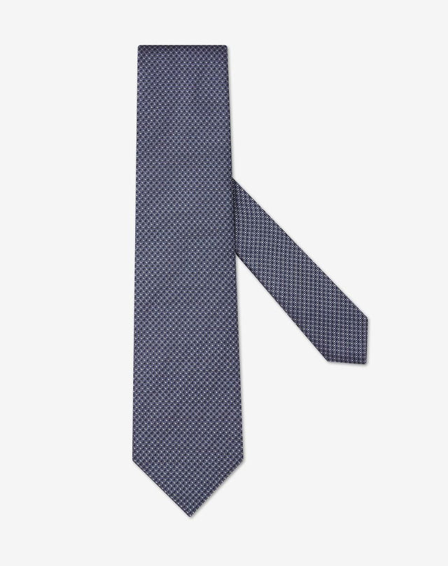 Tie Azzurra In Seta Con Microdisegno Jacquard