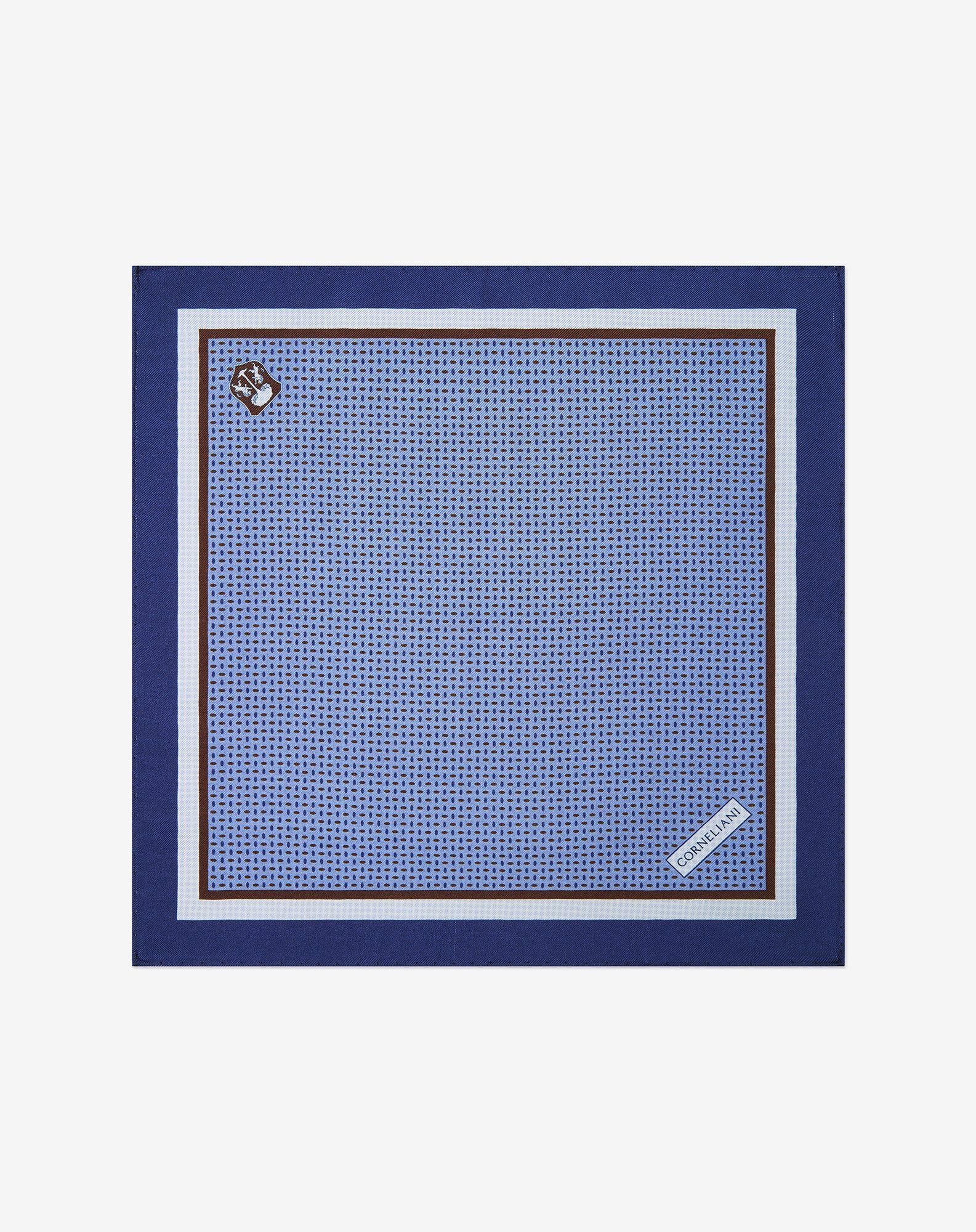 Pochette azzurra/bianca con microdisegno in twill di seta