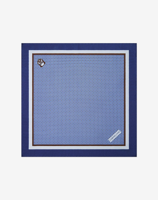 Pochette azzurra/bianca con microdisegno in twill di seta