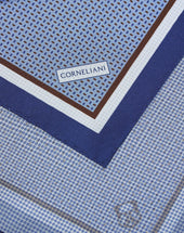 Pochette Azzurra Bianca Con Microdisegno In Twill Di Seta