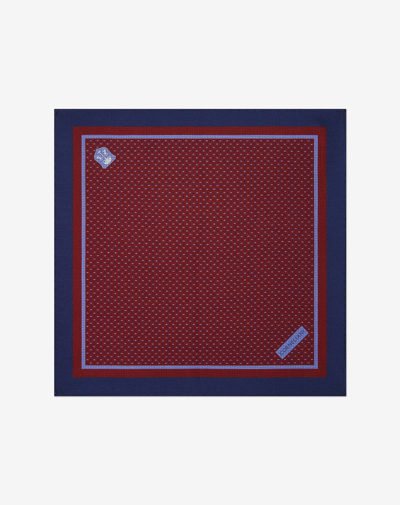 Pochette bordeaux/azzurra con microdisegno in twill di seta