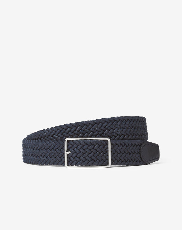 Belt intrecciata blu navy in cotone cerato