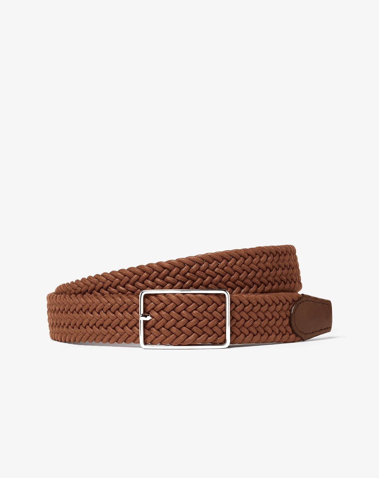 Belt Intrecciata Color Cognac In Cotone Cerato